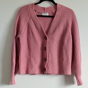 Old Navy Chunky Knit Cardigan Sweater Women M Medium Pink Cottage Prep College‎